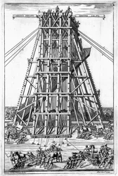 アレッサンドロスペッキによって彫刻された、ローマのサンピエトロ広場に古代エジプトのオベリスクを建てる